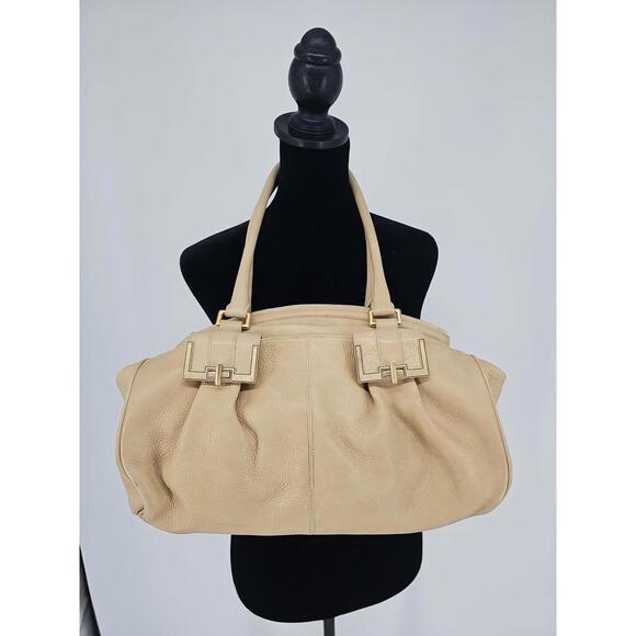 Brahmin Handbags - Brahmin Satchel Bag Vintage Retro Glam Tan Pebbled Leather Double Handle Handbag
